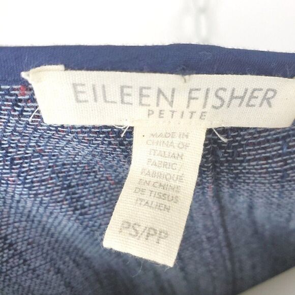 Eileen Fisher Textured Open Front Cotton Blend Blazer Jacket Navy Size SP - Picture 7 of 7